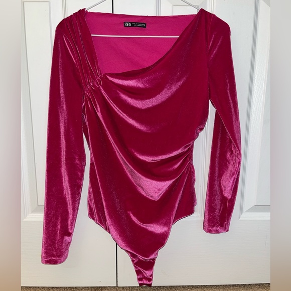 Zara Pink Velvet Bodysuit - Picture 1 of 4